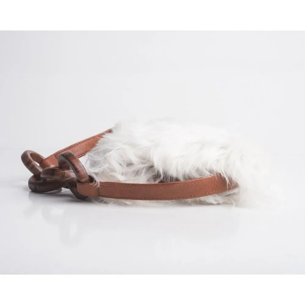 Brother Vellies Lijadu Shearling Billfold Shoulder Bag Purse in White Alpaca Fur - Picture 3 of 9